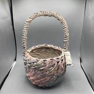 NOS RGI WOVEN WICKER BASKET BASKET - 17”x 7” Pink & Grey Pastel